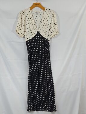 A NEW Day. Two-Tone Polka Dot V-Neck Maxi Dress in Black and Cream Small